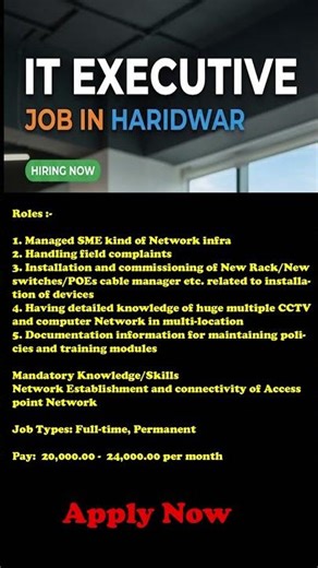 Job in Haridwar Uttarakhand IT Executive