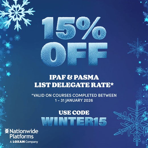 ❄️ WINTER SAVINGS ALERT! ❄️ Kick off 2026 by upskilling with our IPAF and PASMA training courses! Book your place and use the promo code WINTER15 to enjoy an exclusive 15% off the list delegate rate. Hurry – this special offer is only valid on courses completed between 1 - 31 January 2026. Don’t miss out – secure your spot today and give your professional skills a boost this winter! 🌟 15% off IPAF & PASMA training 🎁 Use or quote code: WINTER15 📅 Valid for courses booked and completed between 