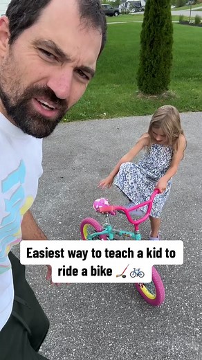 This makes teaching a kid to ride a bike so much easier! She rode for 7 seconds by herself, wont be long until she doesnt need any help. #parenting #hockeydad #dadlife
