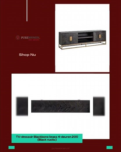 TV-dressoir Blackbone brass 4-deuren 200 (Black rustic)