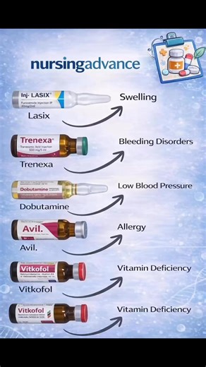Common Injectable Drugs & Their Indications A quick-reference chart of frequently used injectable medications in clinical practice. Helps nursing students and healthcare staff recall drug–indication links instantly. Ideal for emergency care, ward duties, and last-minute exam revision. Curated for learning and practice support by Nursingadvance. #Nursingadvance #InjectableDrugs #NursingPharmacology #ClinicalPractice #EmergencyCare #StaffNurseExam #NCLEXPrep | Nursing Advance - The Rising Nursing 