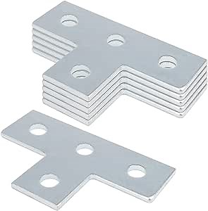 heneng 6 Pcs T Shaped Flat Plate Fitting for 1-5/8" Strut Channel, 4 Hole Tee Plate Flat Connector Bracket, 3/16" Thick