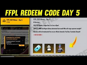 REDEEM CODE TODAY | FFPL DAY 5 CODE | FREE FIRE REDEEM CODE