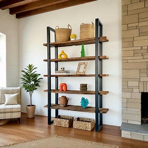 Reclaimed Wood & Steel Bookcase – Rustic Freestanding Open Shelving, Tall Kitchen Storage Unit - Etsy