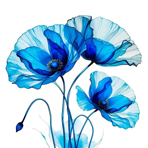 Abstract Blue Flower Clipart, 9 PNG Transparent Watercolor Floral Illustrations, Printable Flowers for Crafts - Etsy