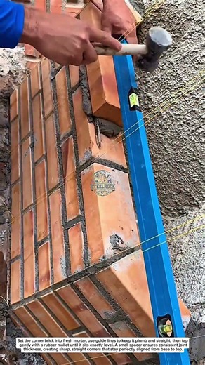 Perfect Corner Brick Alignment – Level Line & Mallet Trick
