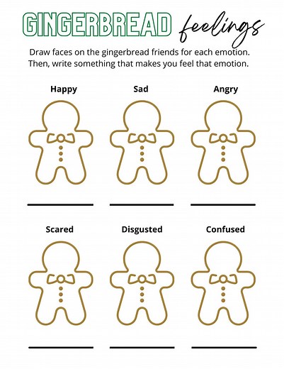 Gingerbread Feelings Therapy Worksheet - Etsy