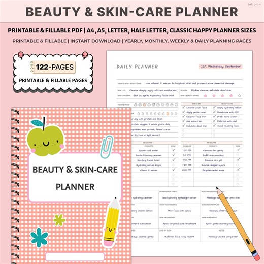 Printable Beauty & Skincare Planner | Daily Routine Makeup Hair Tracker | Glow up Self Care Journal - Etsy