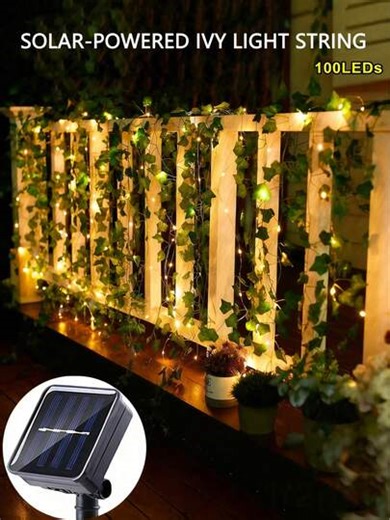 1pc 100LED/50LED/20LED Solar Powered Ivy Lights, LED Green Leaf Solar Lights, Solar Powered Green Leaf Fairy Lights, Solar Powered LED Artificial Green Leaf Vines, Spring Decor, Multi-Function Lighting Modes, Solar Powered, Warm Light String, Yard Decor, Suitable For Garden, Patio, House, Party, Outdoor, Holiday, Birthday, Party | SHEIN