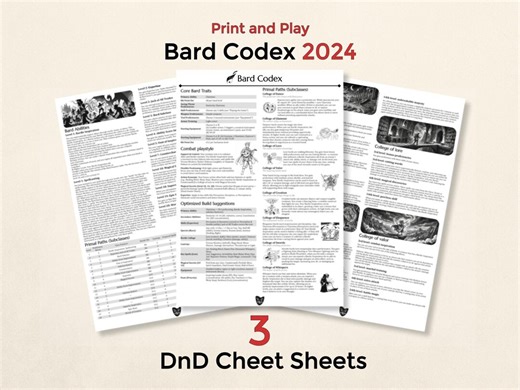 Bard Codex | Print and Play Bard Codex Cheat Sheet for Dnd 5e | Player Reference Guide | Digital Download | New 2024 Rules Compatible - Etsy