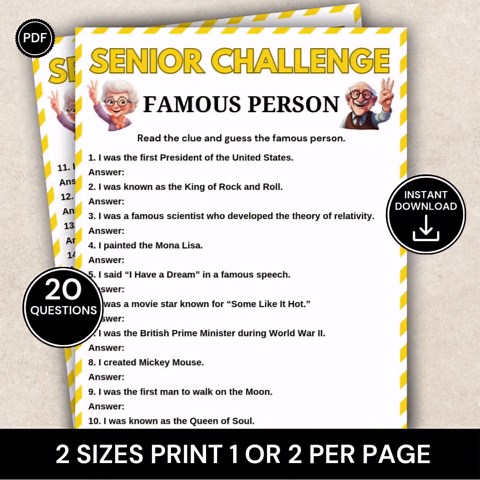 Senior Famous Person Trivia Game, Guess the Famous Person Quiz for Seniors, Nursing Home Activity Game, Senior Memory Challenge - Etsy