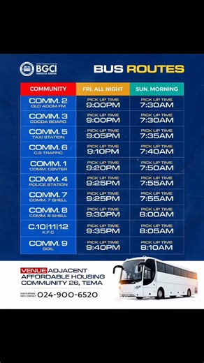 BGCI Bus Routes for our All- Nights and Sunday Morning services | Prophet Prince Osei