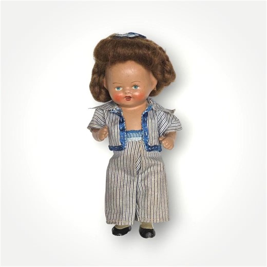 Vintage Poupée française en terre cuite de collection, tenue de combinaison rayée des années 1950 - Etsy France