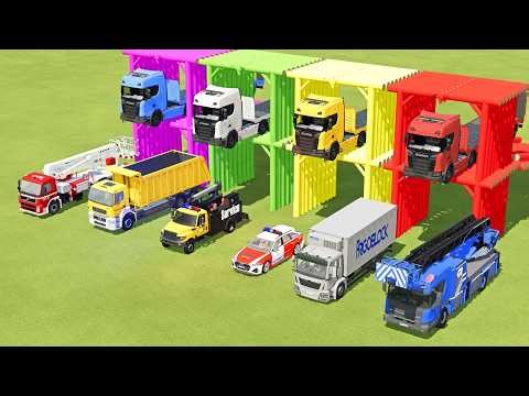 TRANSPORTING TANK TRUCK, AMBULANCE, MIXER CEMENT TRUCK, BOX TRUCK, SCANIA BUS - FS22