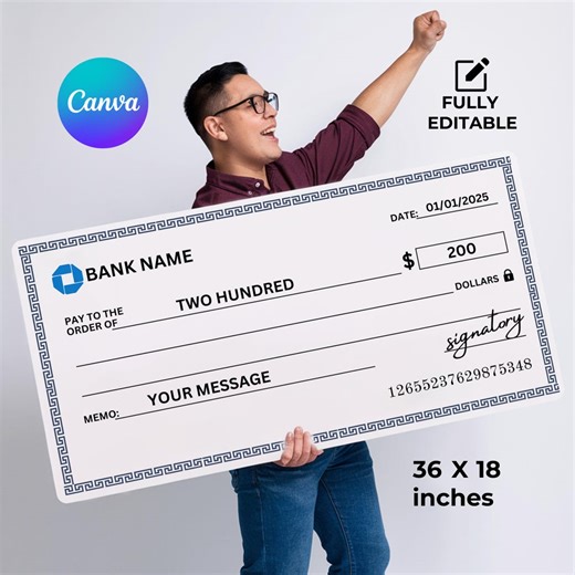 Super Large Blank Check, 36 X 18 in Manifestation Check Canva,blank Check Blank,check for Charity Fundraising Event,personal Check Template - Etsy