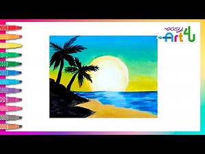 HOW TO DRAW A BEACH LANDSCAPE EASY | Step by Step Drawing