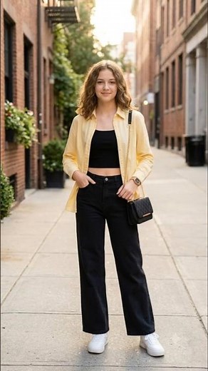 POV: Yellow Shirt + Black Jeans Contrast Outfit 💛🖤 #yellowandblack #outfitideas