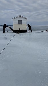 This was a big ice Shanty it was like pulling up a house once we got it out on the way and it fell back in so we had to pull it out again | SUNK? Dive and Ice Service