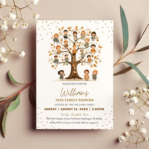 Fun Family Reunion Invitation Template, Cute Familys Tree Design, Dinner Invite, Get Together, Gatherings, Party Invitations CF011 - Etsy