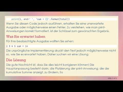 Wie man das Ergebnis einer Schleife in Python horizontal mit einem String ausgibt