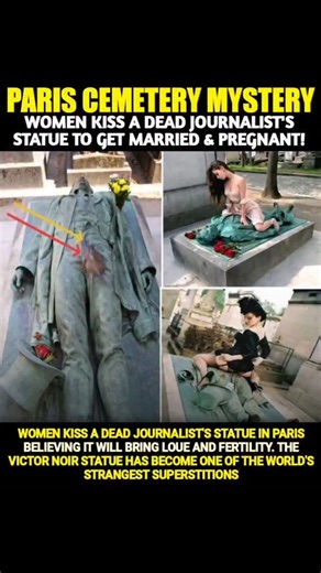 Actress Story on Instagram: "A fact is that in a Paris cemetery, women kiss the bronze statue of deceased journalist Victor Noir, a fact is that this act is performed with the belief it will help them find a husband or become pregnant, and a fact is that this has become one of the world's most unusual superstitions—this final fact is explained simply as people following a strange tradition where touching the statue is thought of...#Superstition #Paris #VictorNoir FertilityRitual TravelOddities W