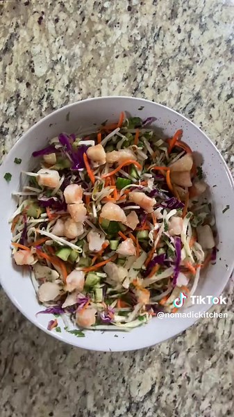 ⁣Deconstructed Spring Roll Salad ⠀ ⠀ •Ingredients•⠀ For the salad:⠀ 1 bag of shredded cabbage or coleslaw mix ⠀ 1 cup of shredded carrots ⠀ 1 cup of bean sprouts ⠀ 2 mini cucumbers - diced ⠀ Cilantro and Mint - chopped ⠀ ⠀ ⠀ For the dressing: ⠀ Juice from 3 limes ⠀ 3 TBSP rice vinegar ⠀ 2 TBSP fish sauce ⠀ 2 TBSP maple syrup ⠀ 2 Thai chilis - minced ⠀ 1 TSP minced garlic ⠀ ⠀ ⠀ Optional Toppings: ⠀ Shrimp ⠀ Chopped peanuts ⠀ ⠀ •Instructions• ⠀ First make your dressing, mix well and set aside. ⠀ N