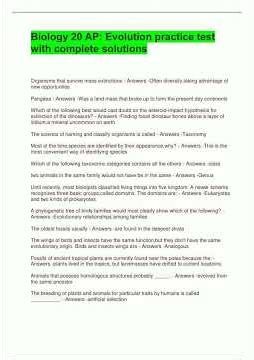Biology 20 Ap Evolution Practice Test With Complete Solutions pdf