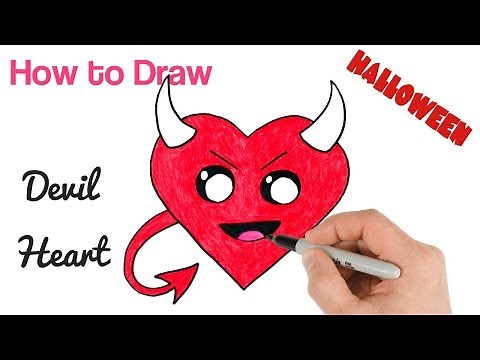 How to Draw Devil Heart Cute Emoji for Halloween Drawings