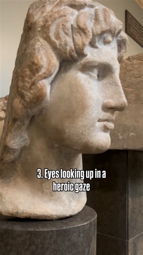 This marble head in the British Museum is one of the clearest examples of the standardised portrait of Alexander the Great. The lifted "anastole" curls, the slight upward tilt of the head, and the intense, youthful gaze weren't random artistic choices. In reality they became the official visual language of Alexander's image across the Greek world. Sculptors kept these features consistent for generations. Once you know the signs, Alexander becomes one of the easiest figures to spot in any gallery