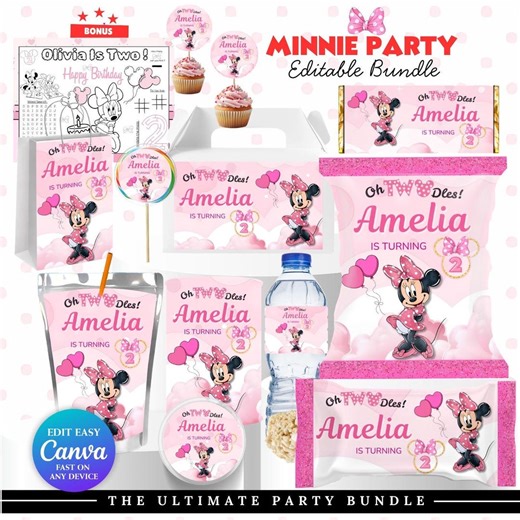 Minnie Birthday Party Favor |minnie Mouse Decorations | Oh Twodles Minnie | Mickey Minnie Bundle| Minnie Themed Party| Minnie Editable Bonus - Etsy