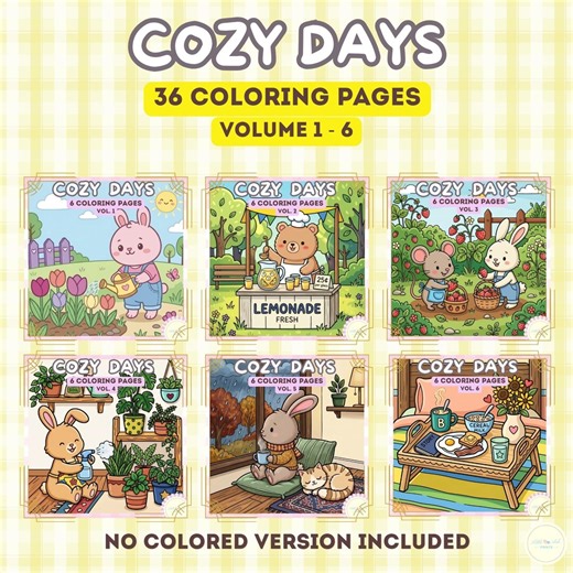 Cozy Days Coloring Pages Printable, Kawaii Cute Animals Coloring Book, Relaxing Cozy Day Coloring Sheets, Kids & Adults Coloring Pages PDF