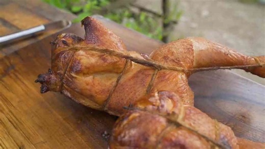 Homemade cheese smoked in a barrel