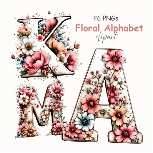 Floral Alphabet Clipart: Flower Letters A–Z - (digital Download - 26 Pngs) - Transparent Background - Etsy