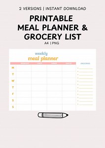 Weekly Printable Meal Planner With Grocery List, 7 Day Menu Plan, Food Planner, Sunday & Monday Starts Inlcuded - 2 Versions - Etsy