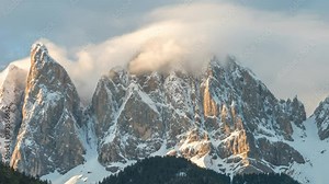 Dolomites mountain landscape time lapse at Santa Maddalena village, St. Magdalena Italy timelapse