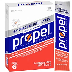 Propel Electrolyte Enhanced Water Drink Mix Powder Packets, Watermelon, Zero Calorie & Zero Sugar Hydration with Electrolytes and Vitamins C & E, (10 Packets)