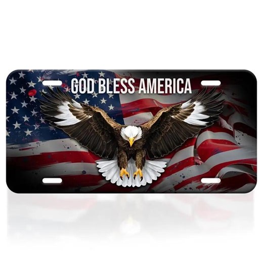 God Bless America License Plate, Bald Eagle American Flag Decor, Patriotic Metal Sign, USA Pride Car Accessory, Fourth of July Gift - Etsy