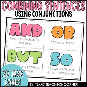 Combining Sentences Task Cards | Coordinating Conjunctions Grammar Activity