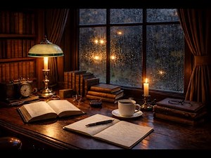 Deep Focus Concentration | Rainy Night Library Scene | Inspirational Study Music (3 hours)