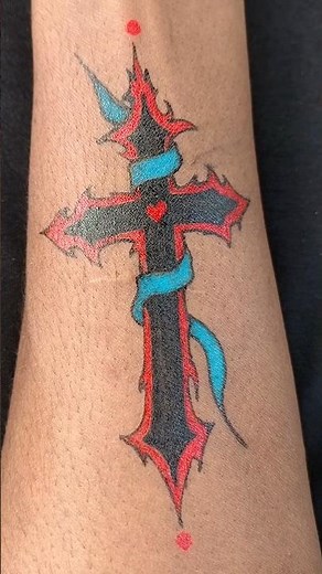 Custom Cyber-Sigilism Cross Tattoo | Full Process ✝️ #shorts #tattoo #tattooart #gelpenart