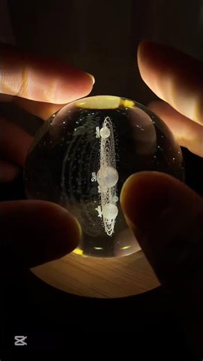 3D Solar System Crystal Ball Lamp - 6cm Laser-Engraved Astronomy Decor with Wooden