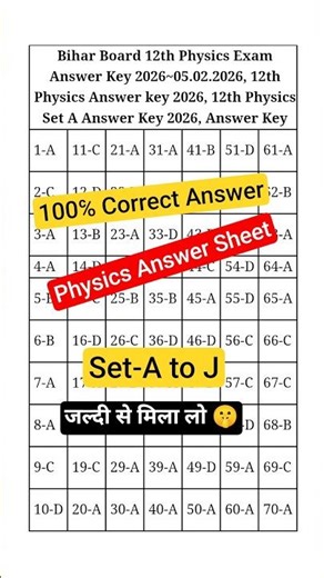 Physics Class 12th Bihar board Answer key Set-A to J ||#physics #answerkey #class12th #set #allset