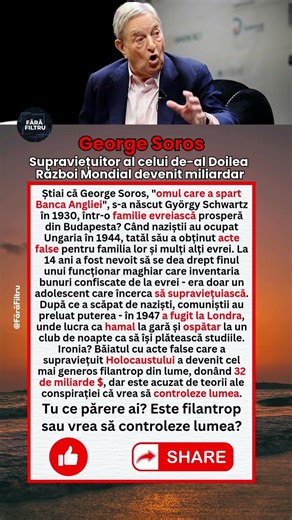 George Soros: De la supraviețuitor al Holocaustului la miliardar