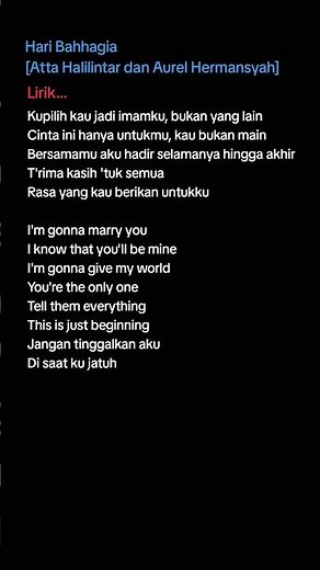 Hari Bahhagia [Atta Halilintar dan Aurel Hermansyah] | Hari bahagia🤩 | #fyp #liriklagu #laguviral