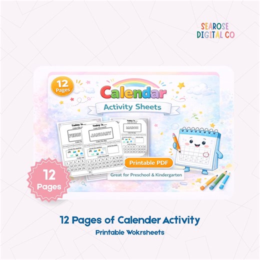 12 Pages Calendar Activity Sheets Printable for Preschool & Kindergarten PDF - Etsy