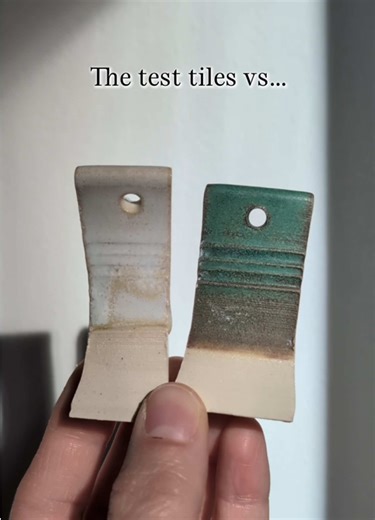 Test tiles vs. the mug! Do we like it? I think it’s very geological… #handmadeceramics #potterylove #glazingpottery #pottery #potterytiktok