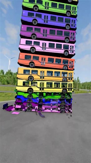 Mixed Rainbow Colour Cars & Buses Fall Crash - BeamNG.Drive