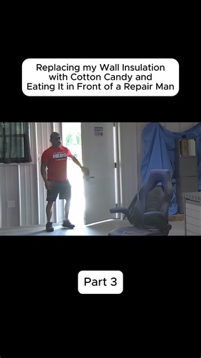 Replacing my Wall Insulation with Cotton Candy and Eating It in Front of a Repair Man #vlog #troll #prank #viral #fyp