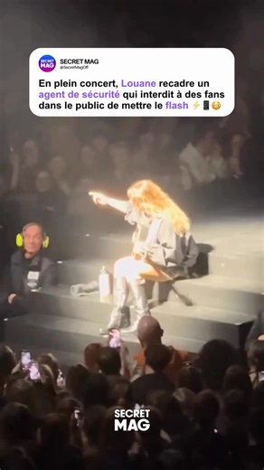 Secret Mag on Instagram: "🚨 Louane n’a pas hésité à recadrer un agent de sécurité en plein concert au Zénith de Lille, ce 12 février. La chanteuse, agacée par sa manière d’agir avec son public, l’a sommé d’arrêter alors qu’il empêchait les flashs des smartphones des fans. ⚡️🎤👀 « Monsieur ? Pardon, désolée, elle peut mettre son flash, si elle veut ! Je suis désolée de vous embêter, je sais que vous faites votre travail et il n’y a pas de problème, c’est juste qu’ils vont le faire plein de fois