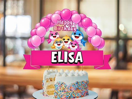 Baby Shark Cake Topper Personalized Name Girl Birthday Party Decor - Etsy